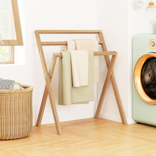 Freestanding Foldable Teak Wood Towel Rack with 3 Hanging Crossbars LuxuryLifeWay Online Store