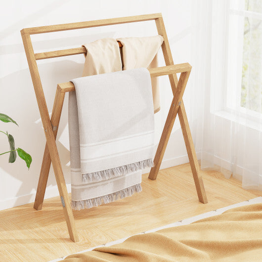 Freestanding Foldable Teak Wood Towel Rack with 3 Hanging Crossbars LuxuryLifeWay Online Store