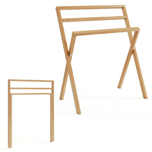 Freestanding Foldable Teak Wood Towel Rack with 3 Hanging Crossbars LuxuryLifeWay Online Store