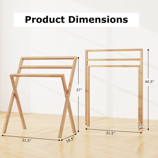Freestanding Foldable Teak Wood Towel Rack with 3 Hanging Crossbars LuxuryLifeWay Online Store
