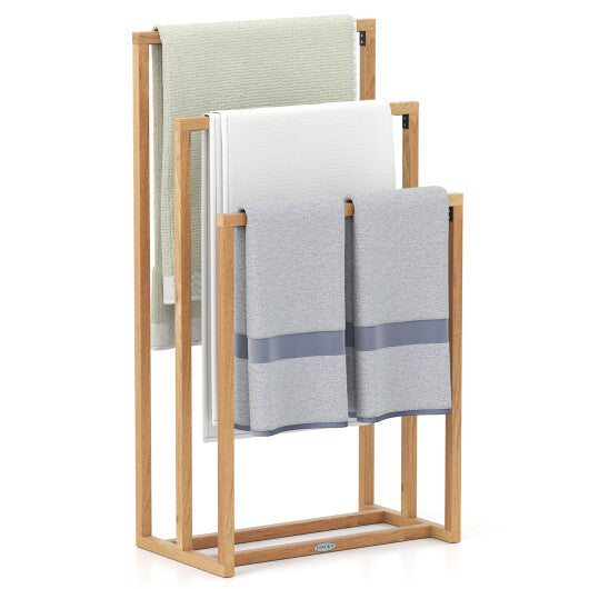 3-Tier Teak Wood Towel Rack with 3 Hanging Crossbars LuxuryLifeWay Online Store