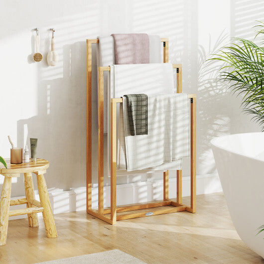 3-Tier Teak Wood Towel Rack with 3 Hanging Crossbars LuxuryLifeWay Online Store