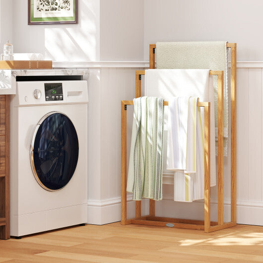 3-Tier Teak Wood Towel Rack with 3 Hanging Crossbars LuxuryLifeWay Online Store