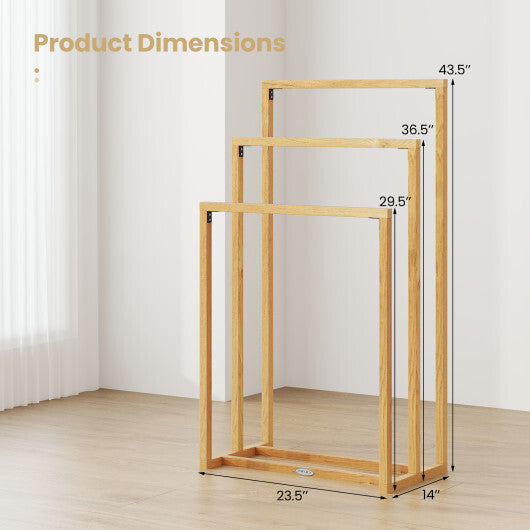 3-Tier Teak Wood Towel Rack with 3 Hanging Crossbars LuxuryLifeWay Online Store