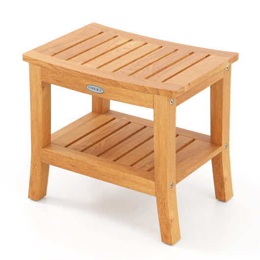 20 Inches Non-slip Shower Bench with Storage Shelf and Curved Top LuxuryLifeWay Online Store