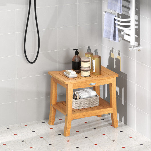 20 Inches Non-slip Shower Bench with Storage Shelf and Curved Top LuxuryLifeWay Online Store