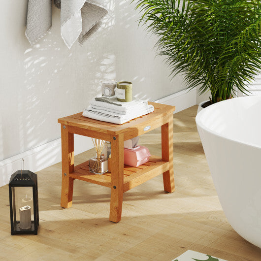 20 Inches Non-slip Shower Bench with Storage Shelf and Curved Top LuxuryLifeWay Online Store