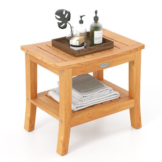 20 Inches Non-slip Shower Bench with Storage Shelf and Curved Top LuxuryLifeWay Online Store