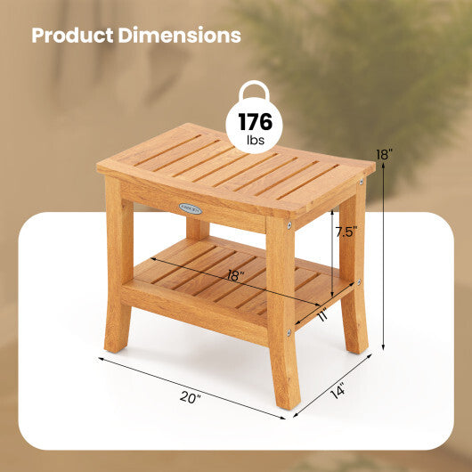 20 Inches Non-slip Shower Bench with Storage Shelf and Curved Top LuxuryLifeWay Online Store