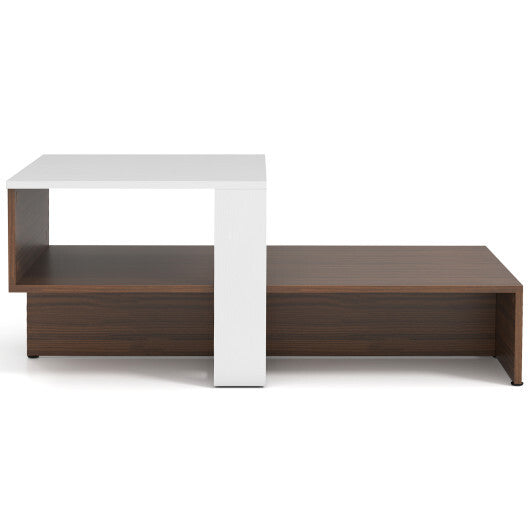 2-Tier Geometric Coffee Table with Storage Shelves for Living Room and Reception Room-White and Brown LuxuryLifeWay Online Store