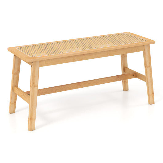 39.5 Inch Bamboo Dining Bench with Handwoven Rattan Seat for Indoor Outdoor-Natural LuxuryLifeWay Online Store