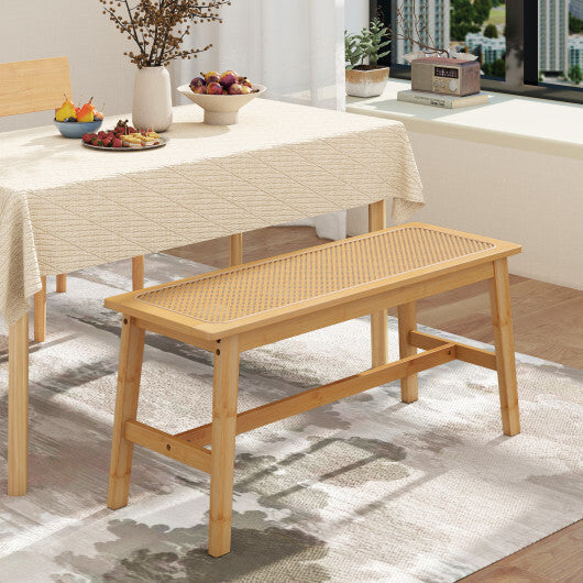 39.5 Inch Bamboo Dining Bench with Handwoven Rattan Seat for Indoor Outdoor-Natural LuxuryLifeWay Online Store