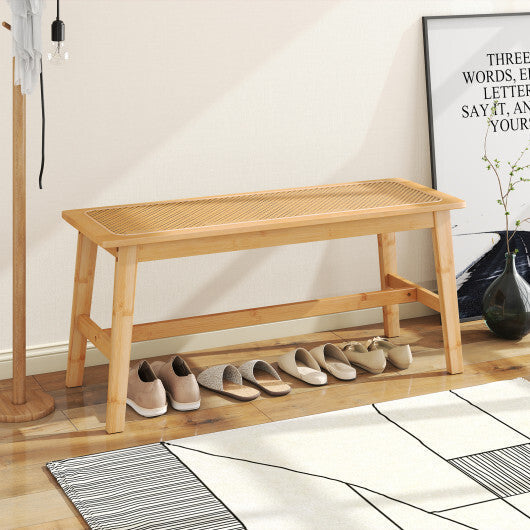 39.5 Inch Bamboo Dining Bench with Handwoven Rattan Seat for Indoor Outdoor-Natural LuxuryLifeWay Online Store