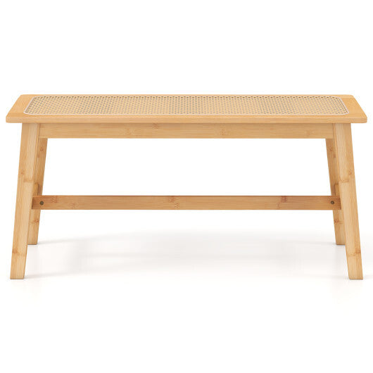 39.5 Inch Bamboo Dining Bench with Handwoven Rattan Seat for Indoor Outdoor-Natural LuxuryLifeWay Online Store