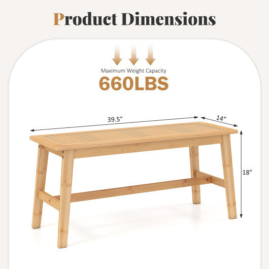 39.5 Inch Bamboo Dining Bench with Handwoven Rattan Seat for Indoor Outdoor-Natural LuxuryLifeWay Online Store