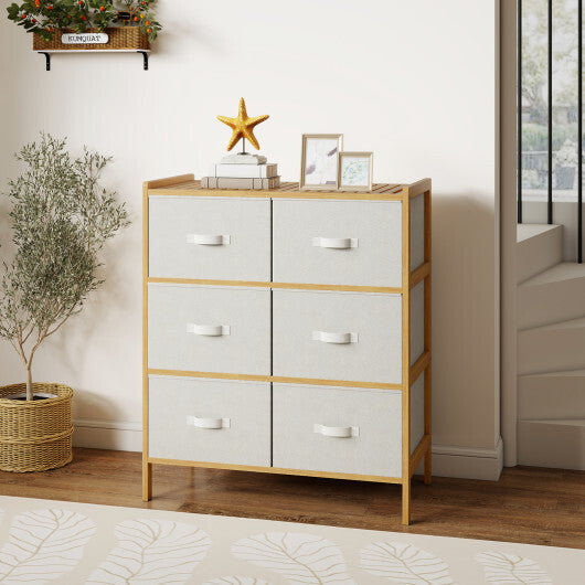Fabric Dresser with 6 Drawers with 6 Folding Fabric Bins for Bedroom Living Room-Natural LuxuryLifeWay Online Store
