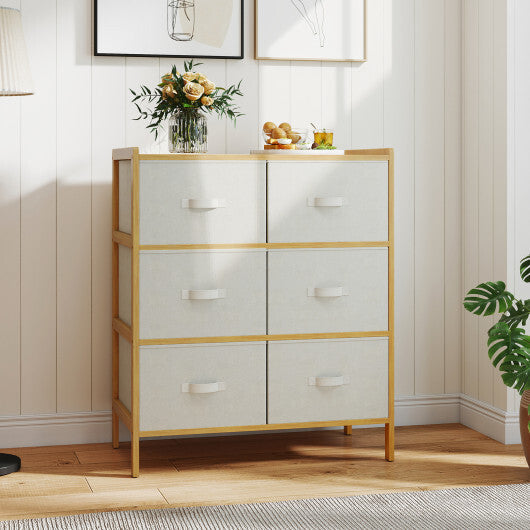 Fabric Dresser with 6 Drawers with 6 Folding Fabric Bins for Bedroom Living Room-Natural LuxuryLifeWay Online Store