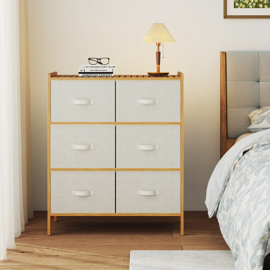 Fabric Dresser with 6 Drawers with 6 Folding Fabric Bins for Bedroom Living Room-Natural LuxuryLifeWay Online Store