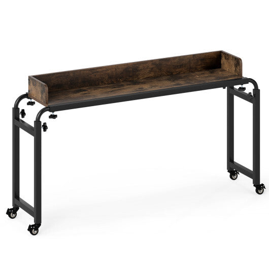 Overbed Desk with Wheels Queen Size Mobile Bed Desk with Adjustable Height-Brown LuxuryLifeWay Online Store