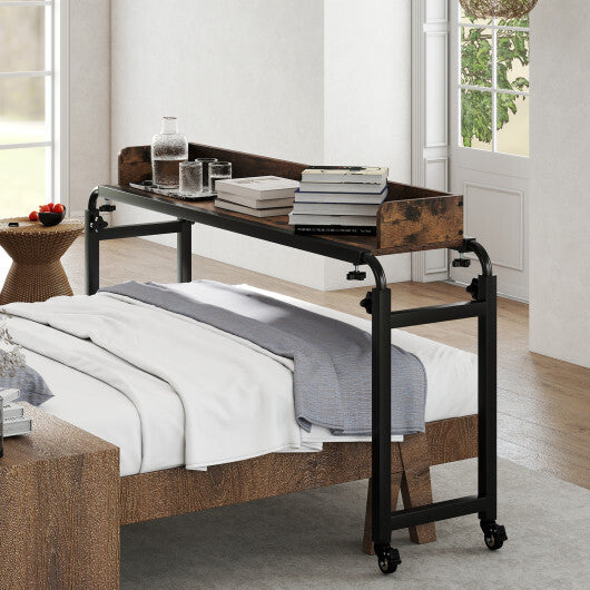 Overbed Desk with Wheels Queen Size Mobile Bed Desk with Adjustable Height-Brown LuxuryLifeWay Online Store