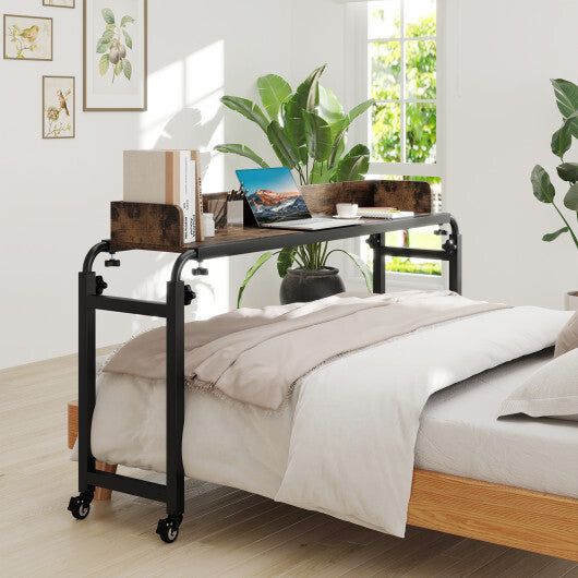 Overbed Desk with Wheels Queen Size Mobile Bed Desk with Adjustable Height-Brown LuxuryLifeWay Online Store