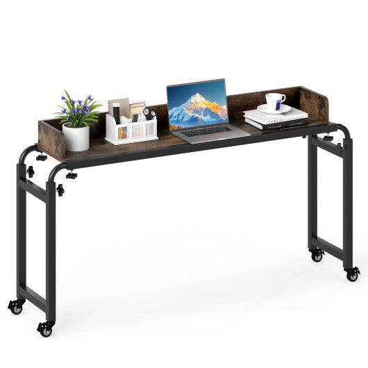 Overbed Desk with Wheels Queen Size Mobile Bed Desk with Adjustable Height-Brown LuxuryLifeWay Online Store