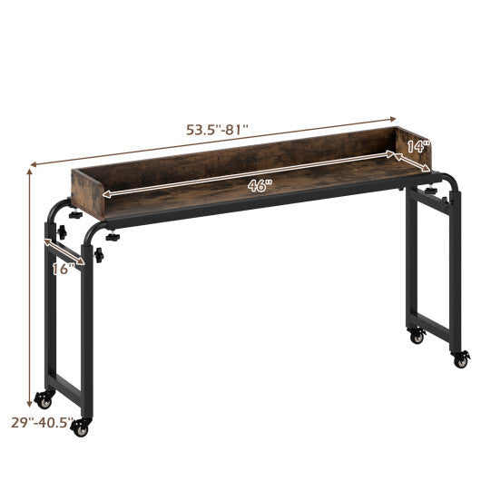 Overbed Desk with Wheels Queen Size Mobile Bed Desk with Adjustable Height-Brown LuxuryLifeWay Online Store