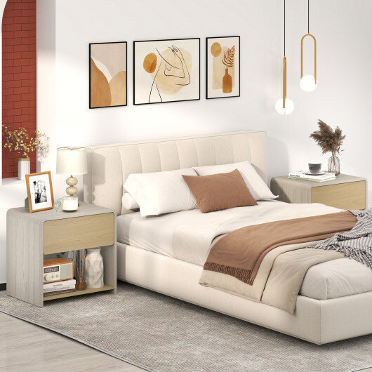 2-Tier Modern Style Nightstand with Drawer and Open Shelf-Oak LuxuryLifeWay Online Store