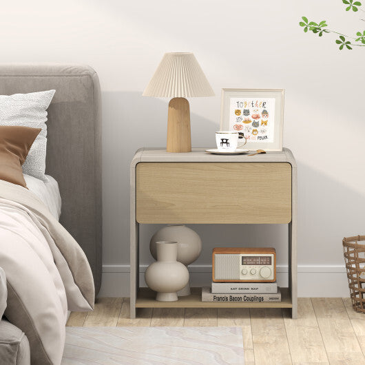 2-Tier Modern Style Nightstand with Drawer and Open Shelf-Oak LuxuryLifeWay Online Store