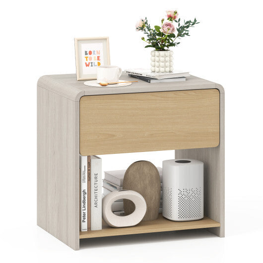 2-Tier Modern Style Nightstand with Drawer and Open Shelf-Oak LuxuryLifeWay Online Store