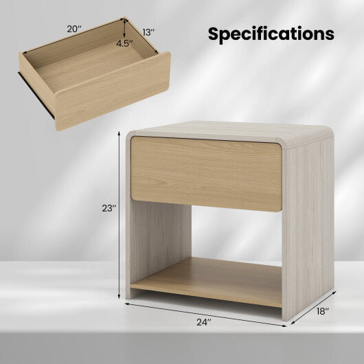 2-Tier Modern Style Nightstand with Drawer and Open Shelf-Oak LuxuryLifeWay Online Store