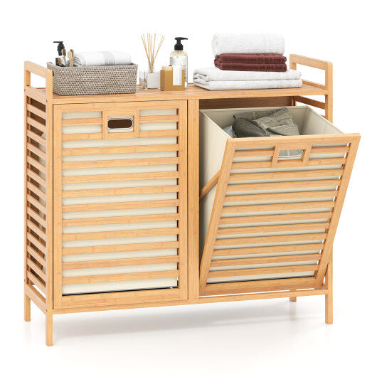 Double Tilt-out Laundry Hamper with 2 Removable Bins-Natural LuxuryLifeWay Online Store