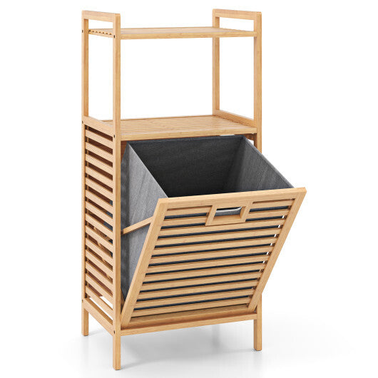 Bamboo Tilt out Laundry Hamper with Foldable and Removable Basket-Natural