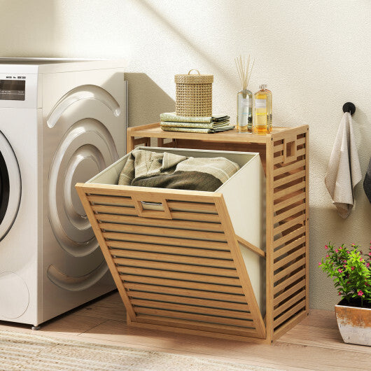 18 Gal Bamboo Tilt-out Laundry Hamper with Removable Fabric Bin-Natural LuxuryLifeWay Online Store