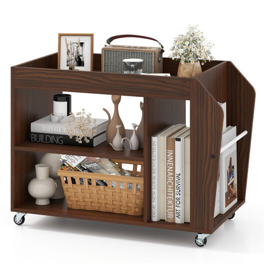 3-Tier Side End Table with Universal Wheels-Walnut LuxuryLifeWay Online Store