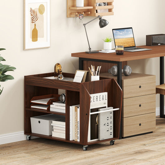 3-Tier Side End Table with Universal Wheels-Walnut LuxuryLifeWay Online Store