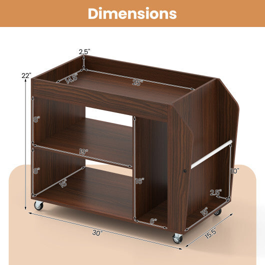 3-Tier Side End Table with Universal Wheels-Walnut LuxuryLifeWay Online Store