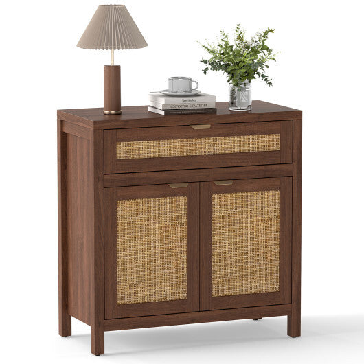 Sideboard Storage Cabinet with Rattan Doors and Drawer-Brown LuxuryLifeWay Online Store