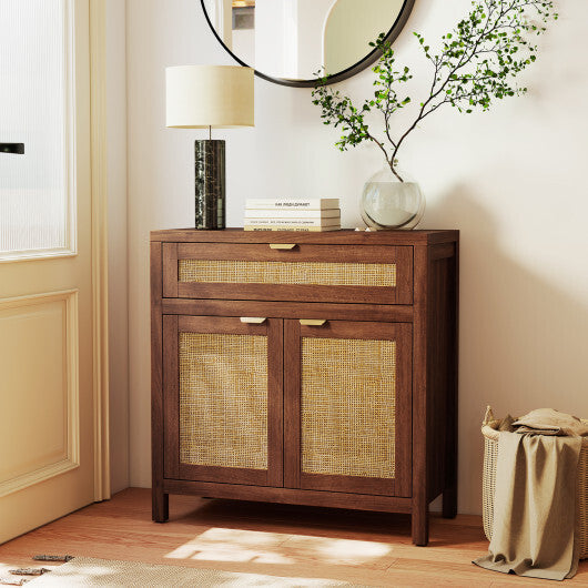 Sideboard Storage Cabinet with Rattan Doors and Drawer-Brown LuxuryLifeWay Online Store