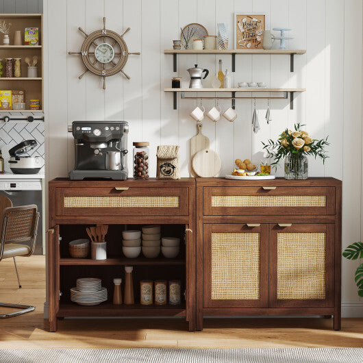 Sideboard Storage Cabinet with Rattan Doors and Drawer-Brown LuxuryLifeWay Online Store