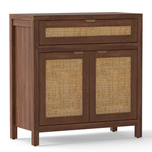 Sideboard Storage Cabinet with Rattan Doors and Drawer-Brown LuxuryLifeWay Online Store