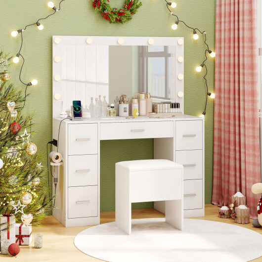 43.5-Inche Vanity Desk with Mirror and Lights for Bedroom-White LuxuryLifeWay Online Store