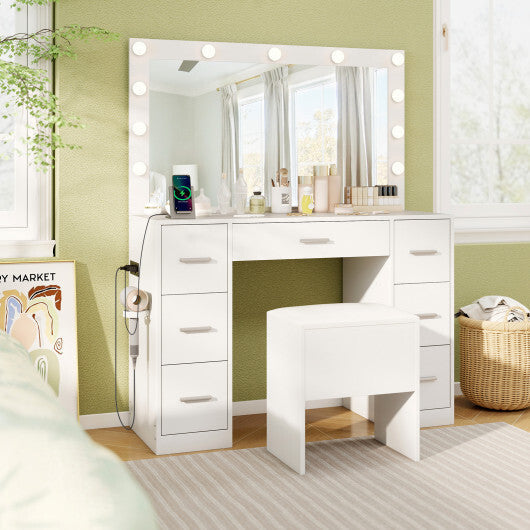 43.5-Inche Vanity Desk with Mirror and Lights for Bedroom-White LuxuryLifeWay Online Store