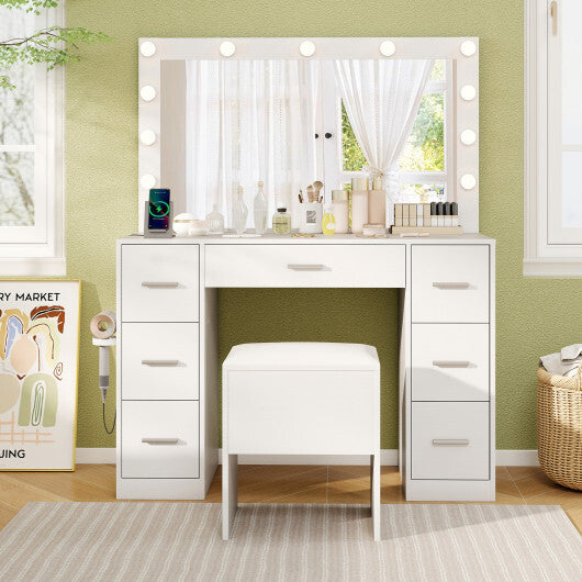43.5-Inche Vanity Desk with Mirror and Lights for Bedroom-White LuxuryLifeWay Online Store