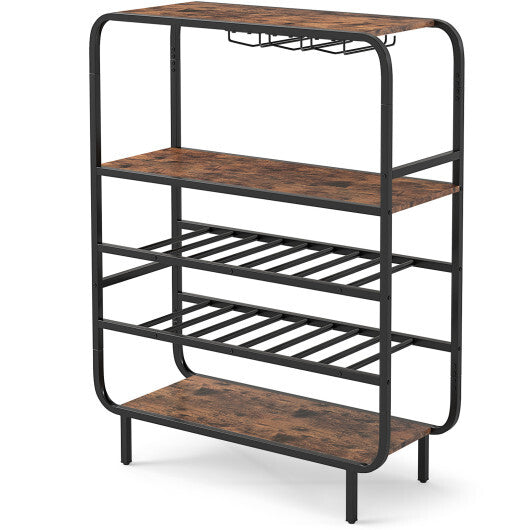 16 Bottle Wine Rack with 5-Tier Wine Shelf and Glass Holders for Kitchen Bar-Rustic Brown LuxuryLifeWay Online Store