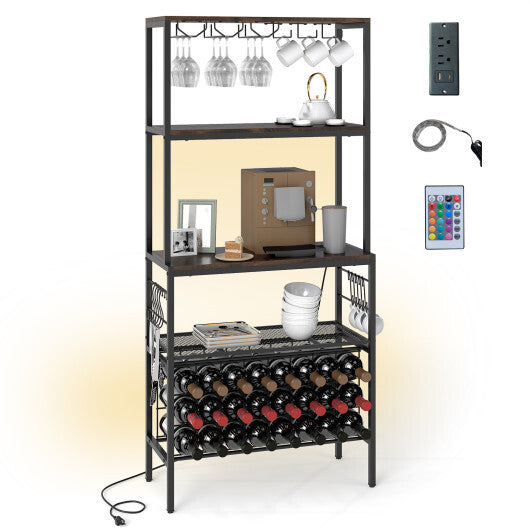 Wine Organizer with Power Outlet and Bottle Holders-Rustic Brown LuxuryLifeWay Online Store