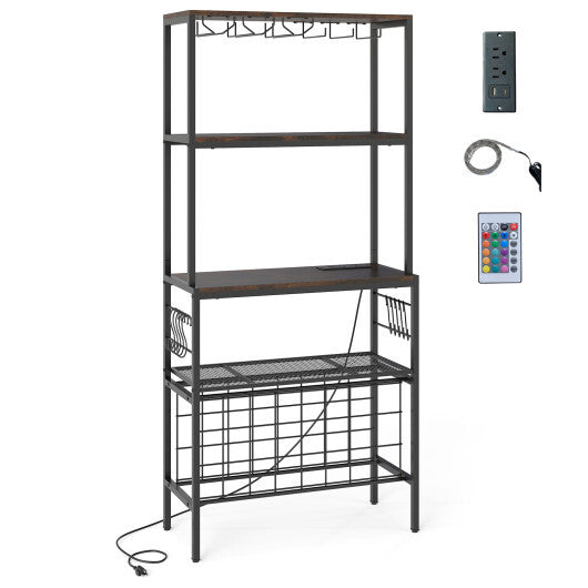 Wine Organizer with Power Outlet and Bottle Holders-Rustic Brown LuxuryLifeWay Online Store