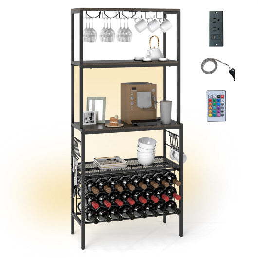 Wine Organizer with Power Outlet and Bottle Holders-Rustic Brown LuxuryLifeWay Online Store