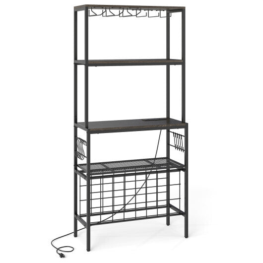 Wine Organizer with Power Outlet and Bottle Holders-Rustic Brown LuxuryLifeWay Online Store