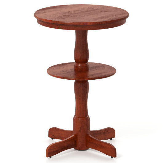 2-Tier Round High Top Bar Table with Storage Shelf and Pedestal Base-Espresso LuxuryLifeWay Online Store